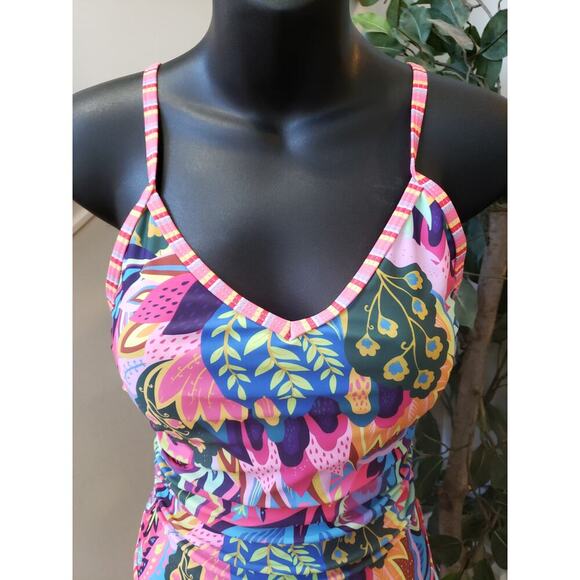 Women's Swimsuit Large Pink Floral Print Stretch O Ring Back Spaghetti Strap - Picture 7 of 7